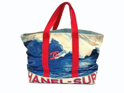 CHANEL Surfline Large Tote Bag Shoulder Number 7 Coco Mark Canvas