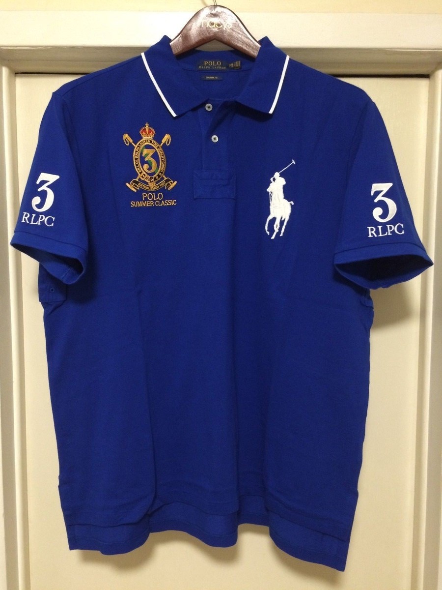 XXL POLO RALPH LAUREN RLPC CUSTOM FIT PRL BLUE WHITE GOLD RUGBY