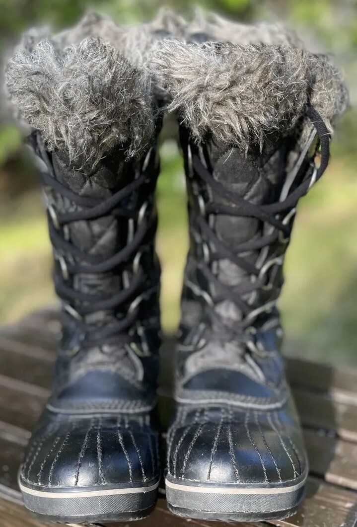 Sorel Tofino II Waterproof Black Faux Fur Winter Boots Womens Size