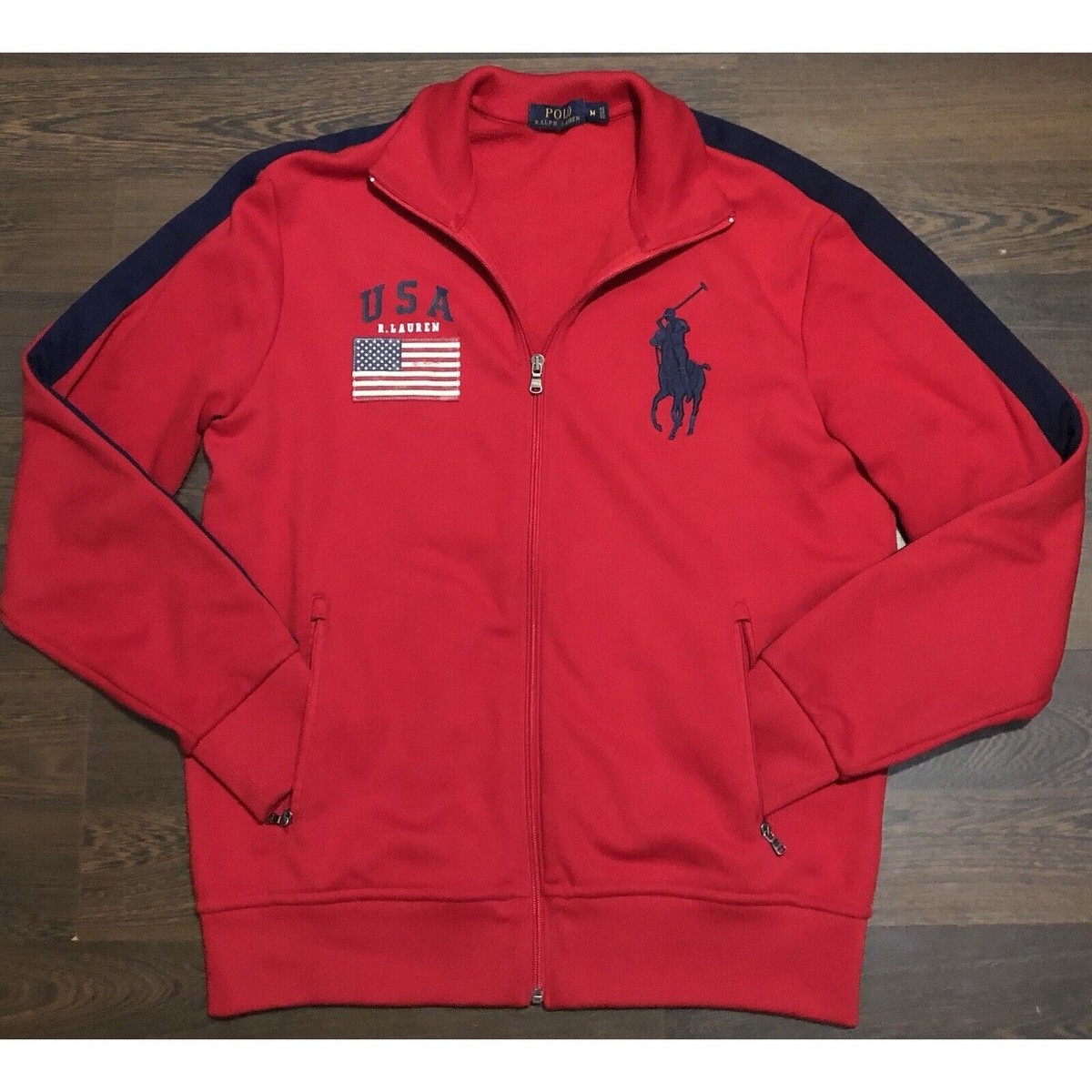 Polo Ralph Lauren Mens Red Full Zip USA Olympic Stadium Big Pony