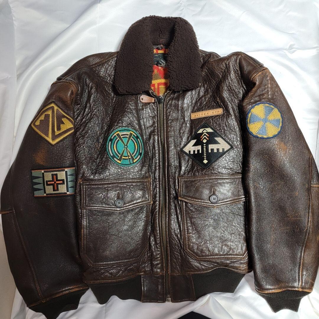 Avirex G-1 Men's Leather Flight Jacket Brown Back Print Size M | eBay