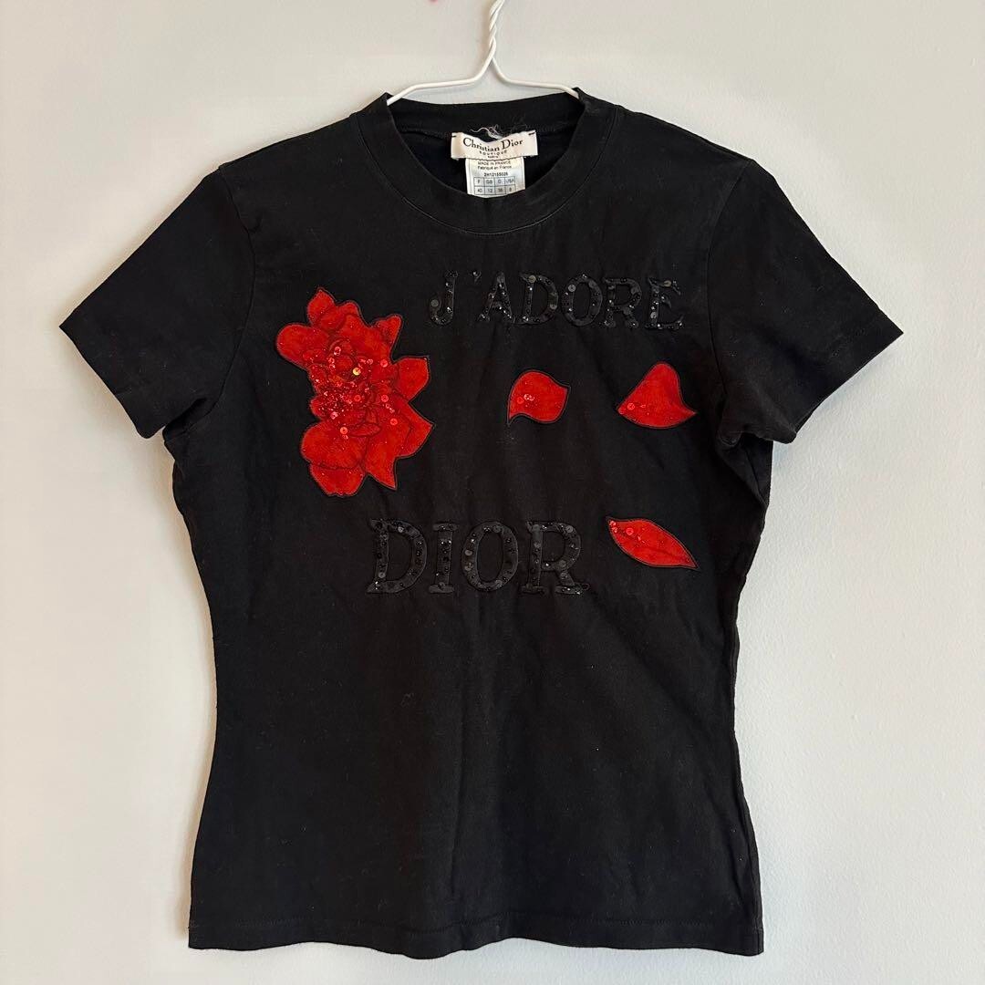 Christian Dior J'ADORE T-shirt Black sequin embroidery USA 8 from