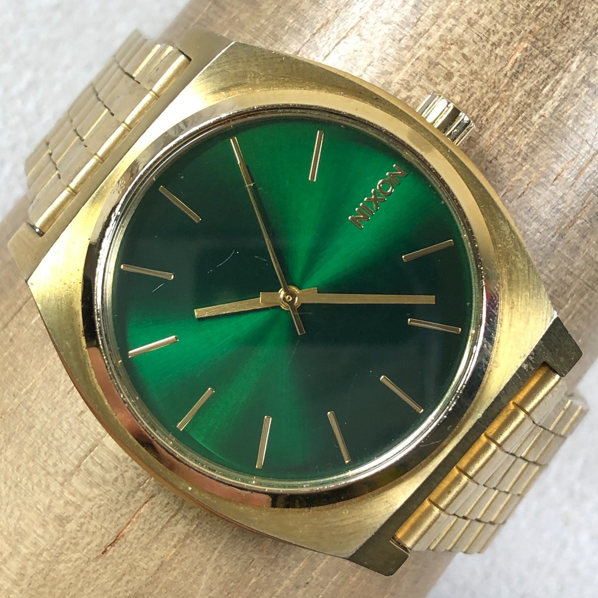 Nixon Time Teller Men Green Dial Gold Tone Quartz Analog 37mm