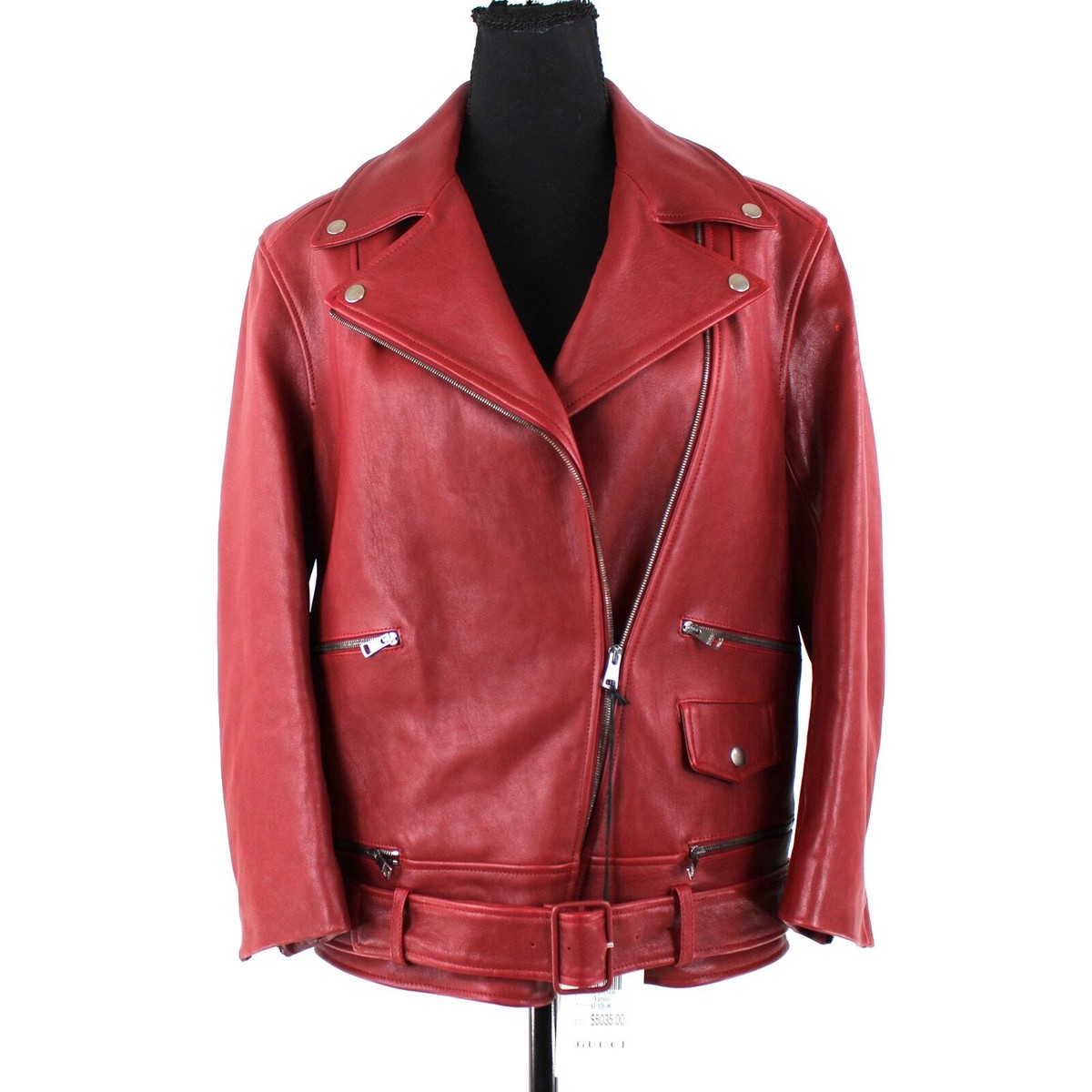 GUCCI Red Lamb Leather Biker Belted Silver Full-Zip Heavy Moto