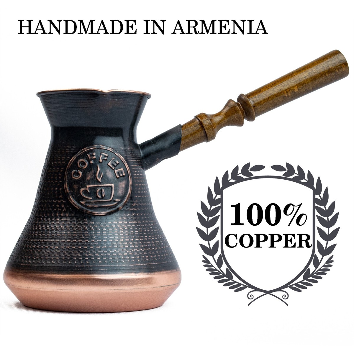 Handmade Armenian Coffee Pot Copper Jazva maker Wooden Handle
