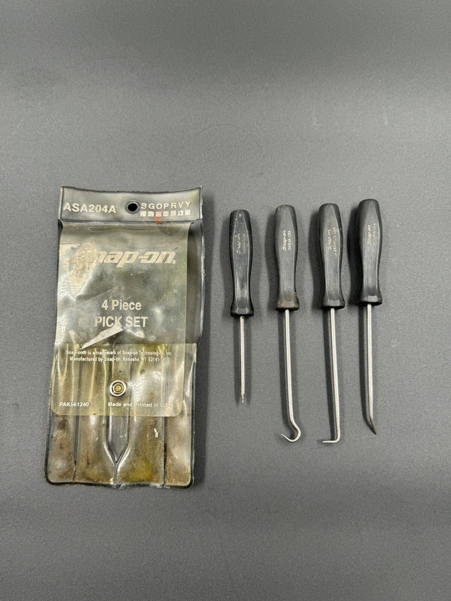 Snap on Tools 4 Piece Classic Black Hard Handle Pick Set W/Storage