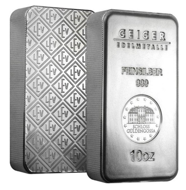 10 oz Geiger Security Edelmetalle Line Silver Bar .999 Fine Silver