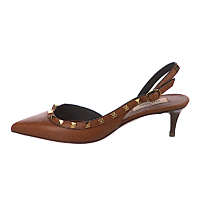 Valentino Garavani Rockstud Half-d'Orsay Slingback Pump Brown Size