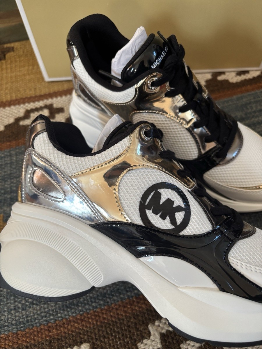 Michael Kors Zuma Women's US 8 Metallic Mesh Leather Trainer Shoes