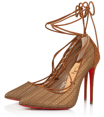 Christian Louboutin Peropik 100 Biscotto Brown Suede Lace Up Tie