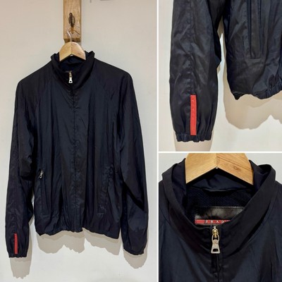 Vintage PRADA SGV126 09W Sport Black Full Zip Windbreaker Bomber