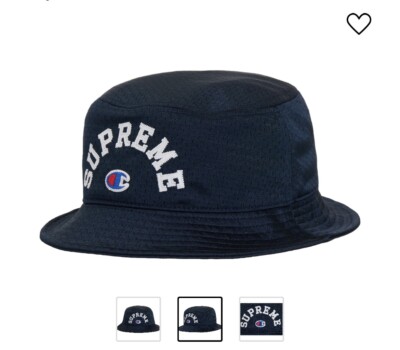 SUPREME X CHAMPION MESH CRUSHER BUCKET HAT SS24 SIZE S/M NAVY Free