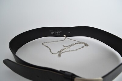 Vintage DRIES VAN NOTEN Belt Leather Chain Buckle Metal Black Size