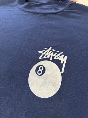 Vintage Stussy 8 Ball Bootleg Tee Shirt Single Stitch Blue
