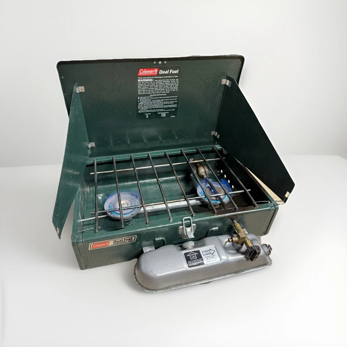 Coleman 424 Dual Fuel Camp Stove 2 Burner Camping Hunting Green