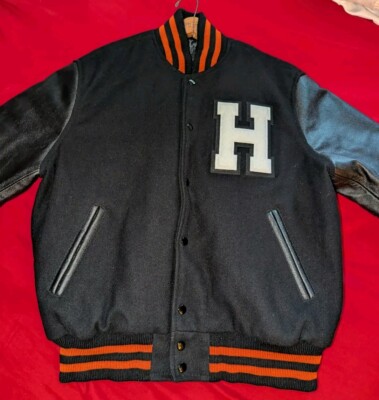 Vintage Stewart & Strauss Varsity Jacket Men's Large Black Melton