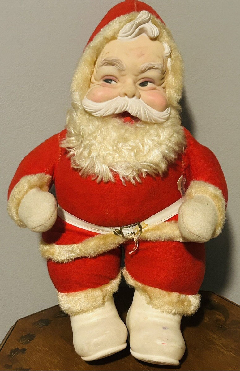 Vintage Rushton Co. Santa Claus Plush Doll Rubber Face White Boots