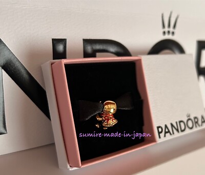 PANDORA Cute Fortune Cat Charm 14K Gold Plating Enamel New