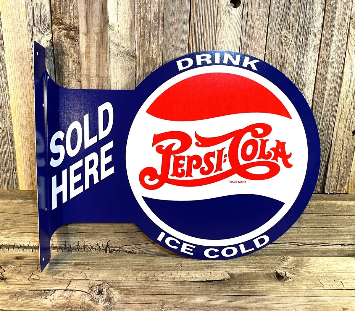 Pepsi Cola Soda Pop Large Flange Metal Tin Sign Vintage Garage Man
