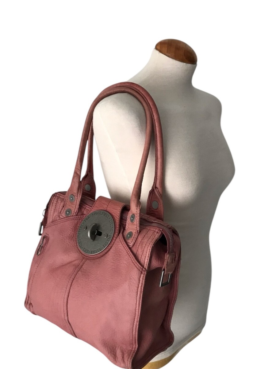DIESEL Vintage Pink Leather Shoulder Bag Turn Lock Y2K 00s Elegant