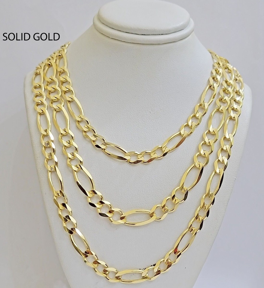 Figaro Link Chain 14k Yellow Gold 8mm Necklace 18- 30 Inch SOLID