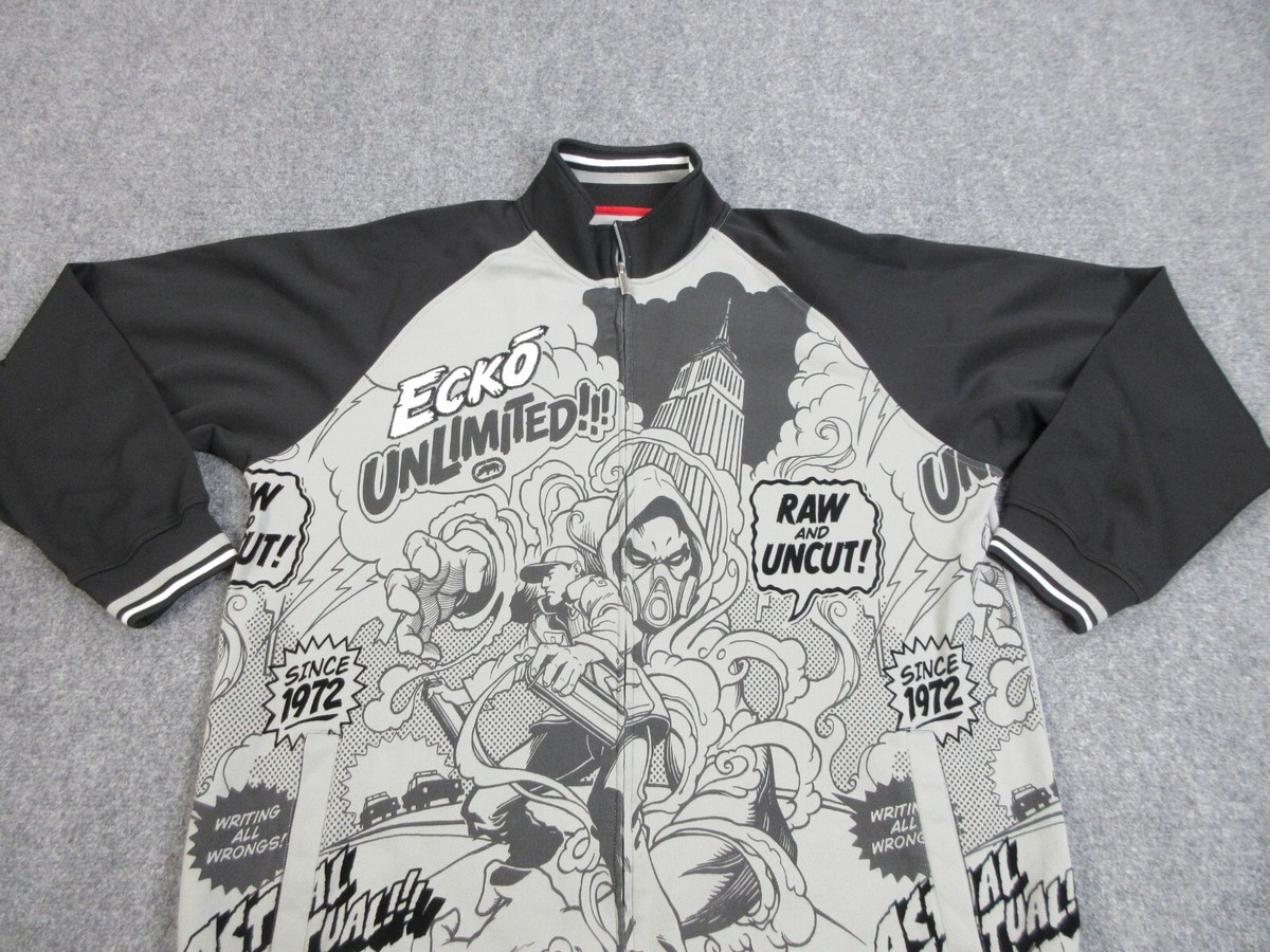 VINTAGE Ecko Unltd Track Jacket Mens 2XL XXL Gray Graffiti Comic