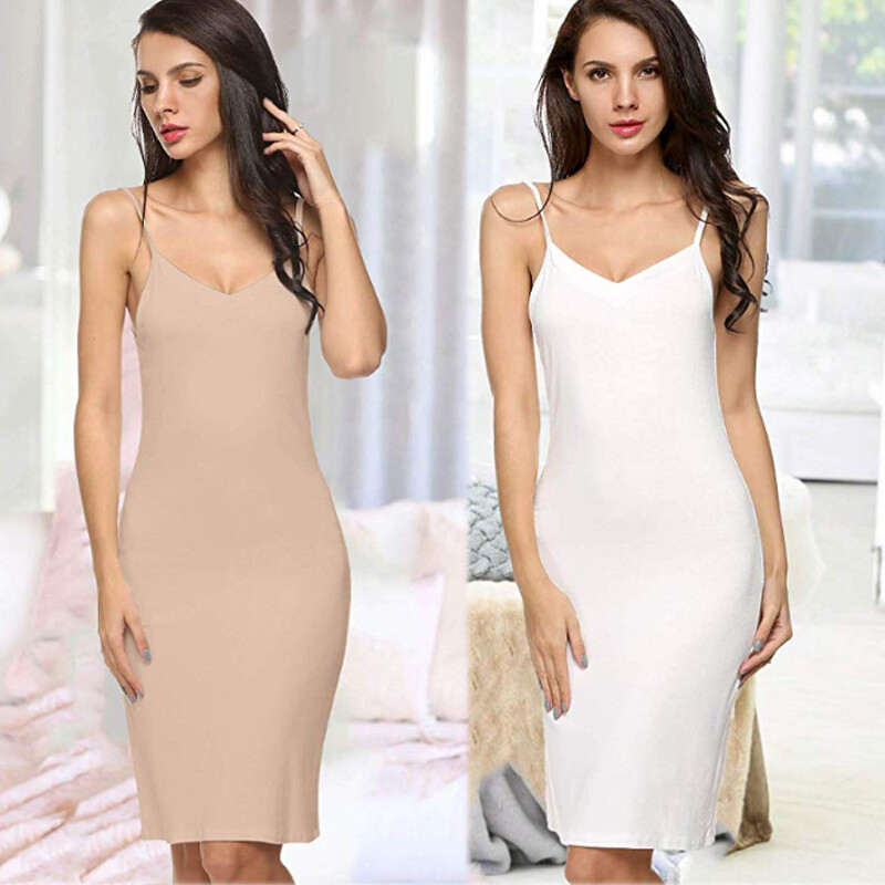 Women Sexy Cotton Long Spaghetti Strap Full Slip Camisole Under
