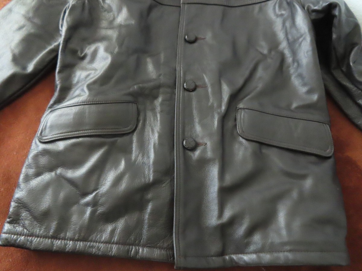 Vintage Schott NYC 523 Brown Leather Car Coat Size 42 Made In USA