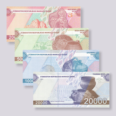 Uzbekistan Set 4 Pcs (2021): 2000 5000 10000 20000 So'm (Som), New