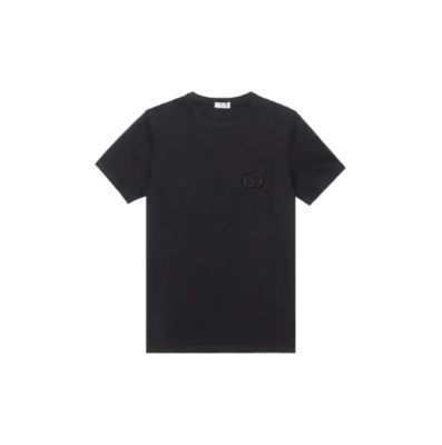 Dior SS23 Solid Color Logo Letter Embroidered T-shirt Men's Black