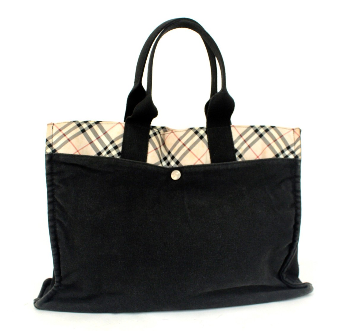 Burberry London Blue Label Black Canvas Tote Hand Bag Shoulder Bag