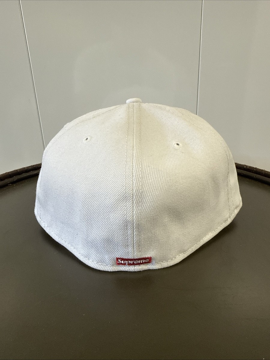 Supreme x New Era 59FIFTY Fitted Hat White Black Logo Size 7 1/2