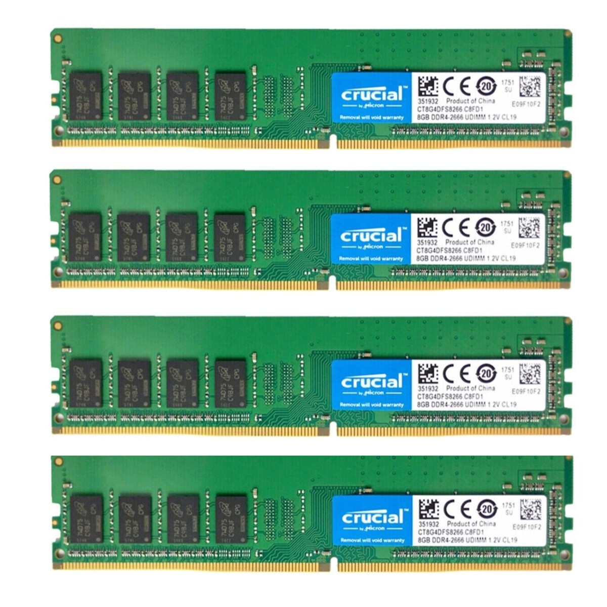 Crucial 32GB 4X 8GB DDR4 2666MHz PC4-21300 Desktop UDIMM Memory