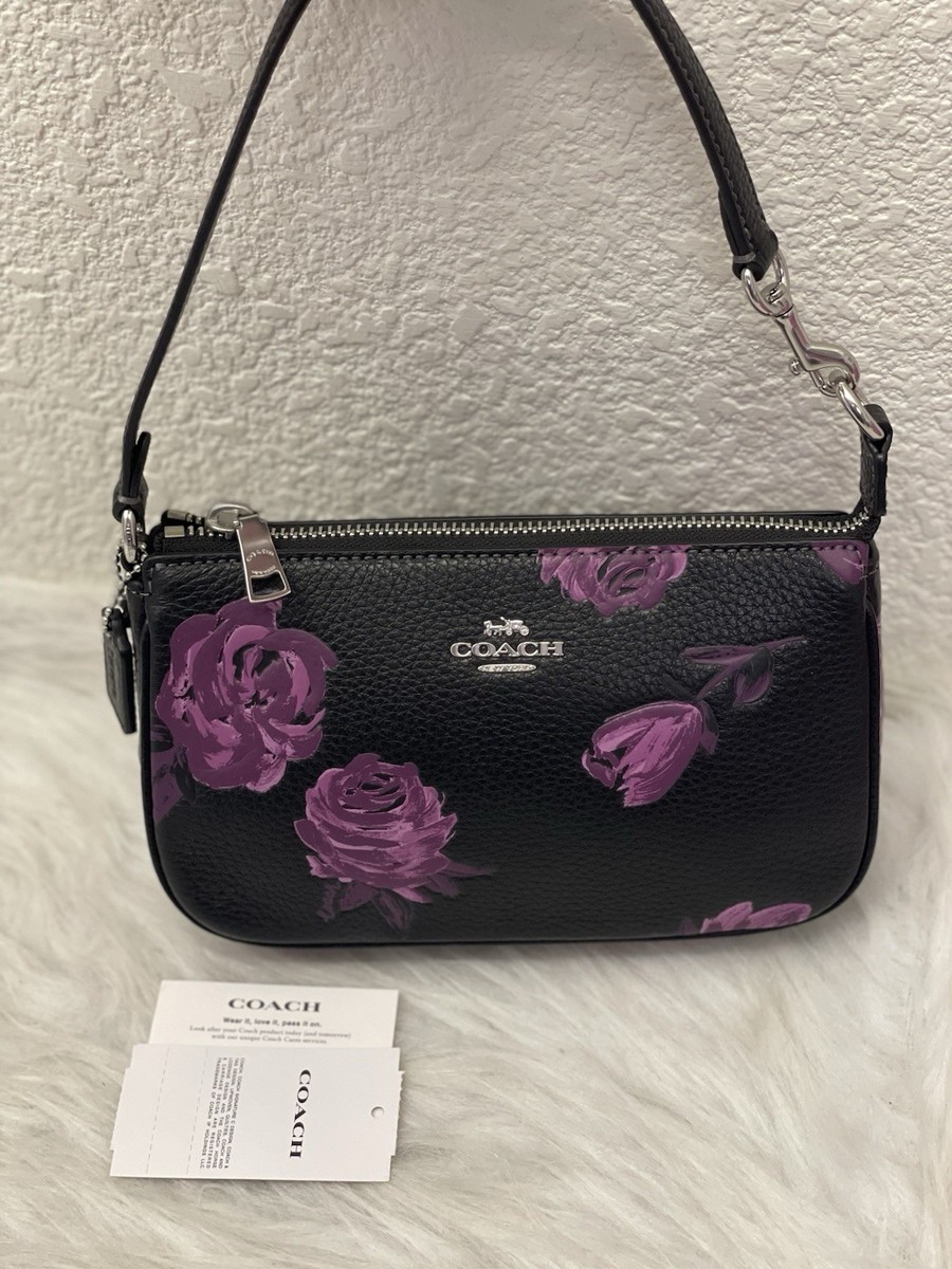 NWT Coach Nolita 19 With Floral Print CCF60 Black/purple | eBay
