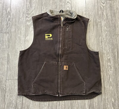 CARHARTT V33 DKB sherpa fleece lined canvas work vest X-LARGE vtg