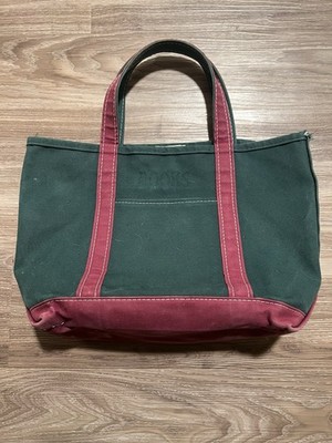 Vintage Rare LL Bean Boat And Tote Canvas Green And Maroon 17x12