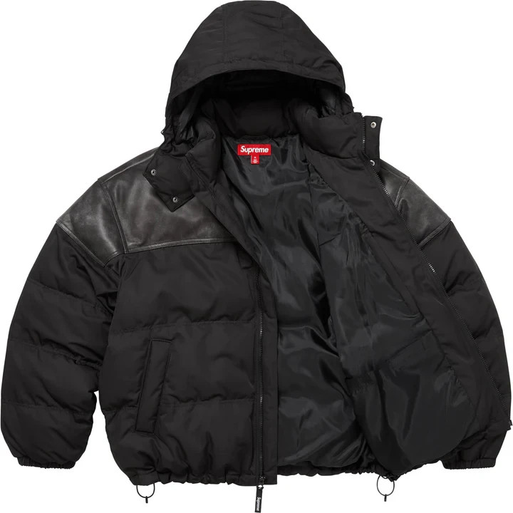 Supreme Leather Yoke Puffer Jacket Black | eBay