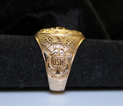 Vintage/Antique 10K Gold Heavy Unisex Navy Military Ring Circa
