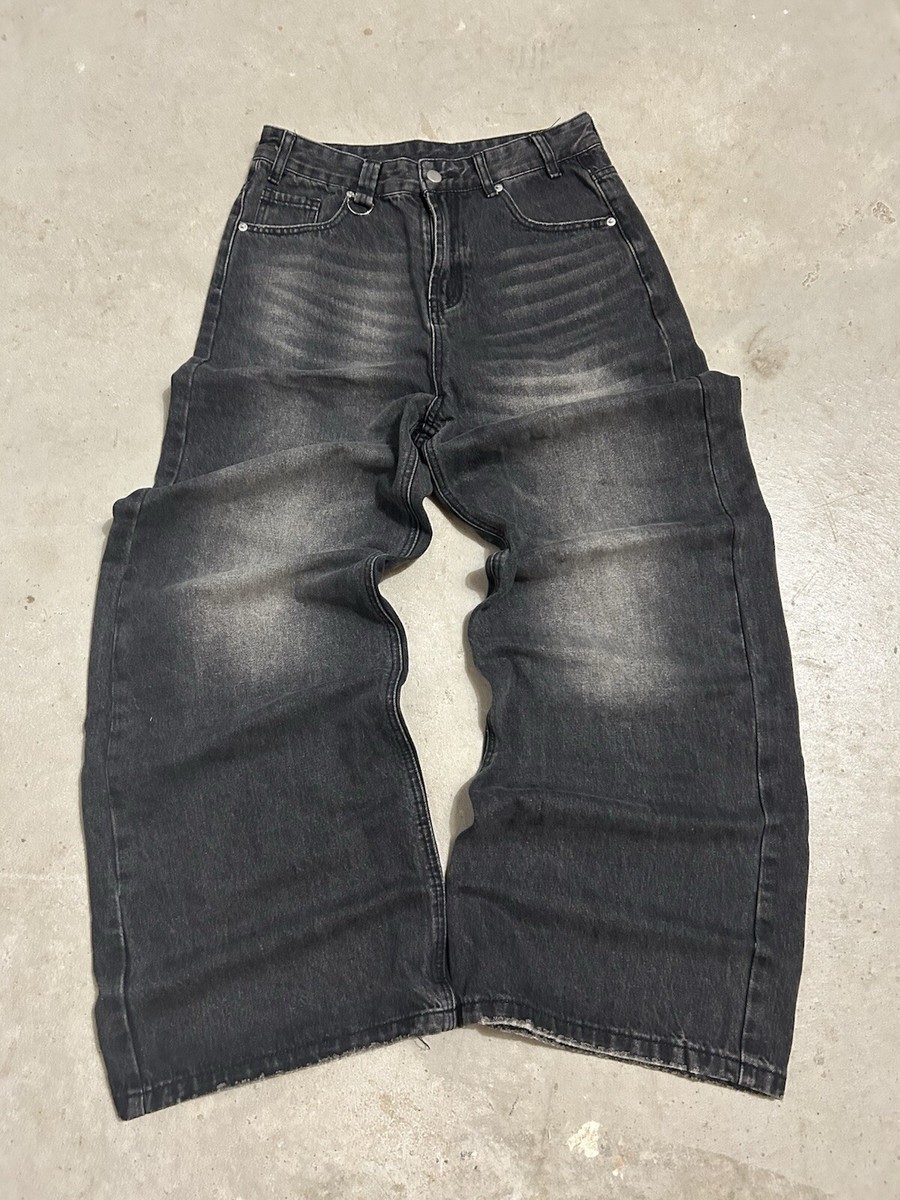 y2k vintage baggy black washed wide leg faded skater denim jeans