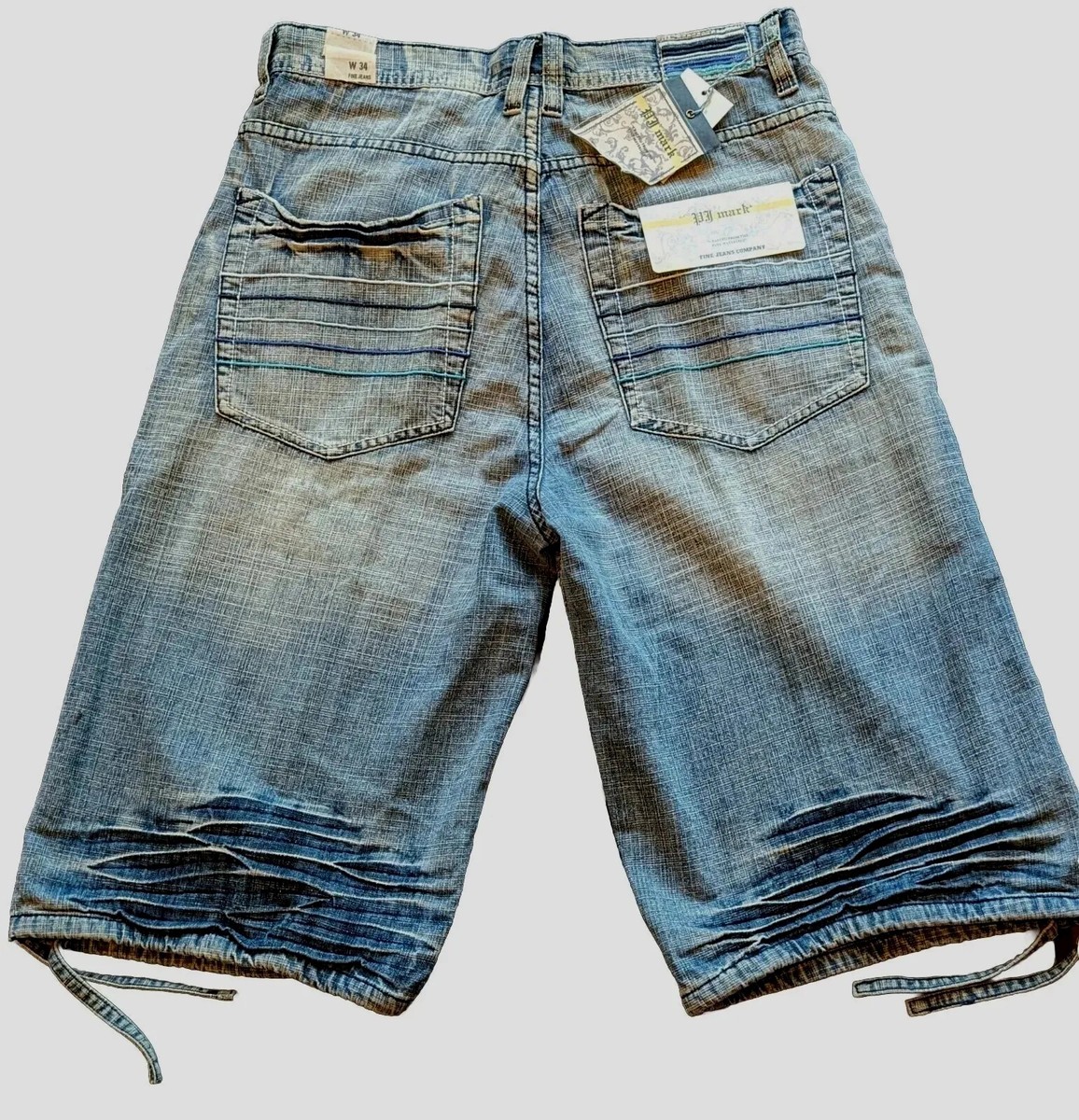 Vintage Y2K PJ MARK Denim Shorts Sz 34 Blue Long Wide Baggy Skater