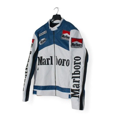 Vintage Marlboro Leather Motorcycle Racing Jacket Blue White New