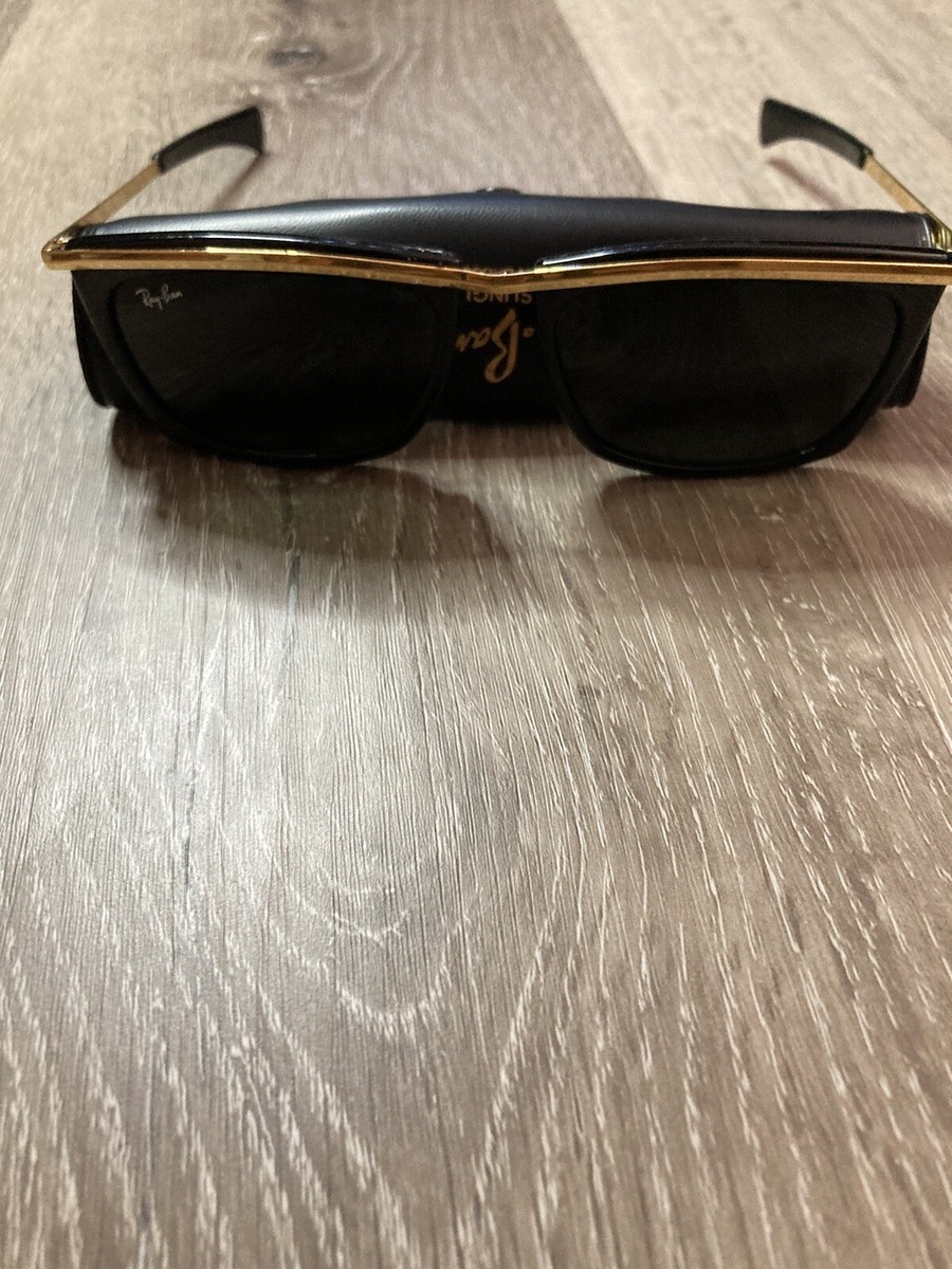 ray ban sunglasses vintage 80s gold bar black Mens Women's Unisex