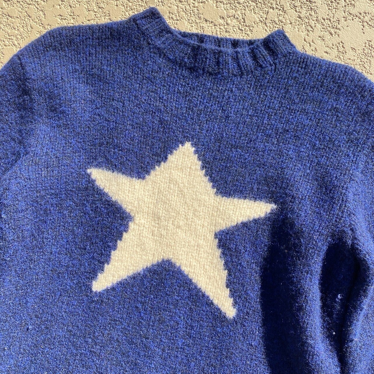 Polo Ralph Lauren Sweater Jumper Star Knit Wool Navy Vintage RARE
