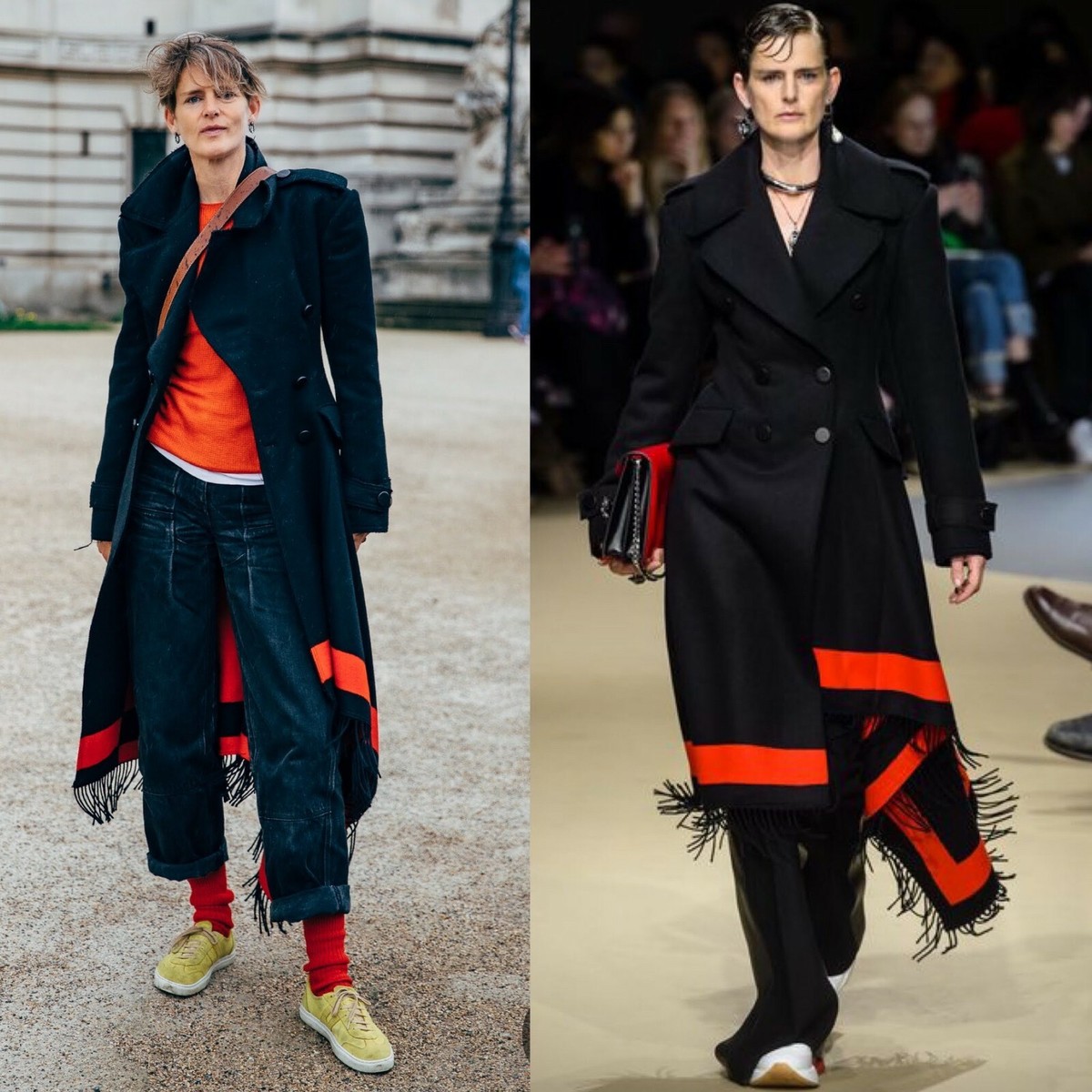 $7290 NEW Alexander McQueen Red Black Fringed Hem Blanket Coat