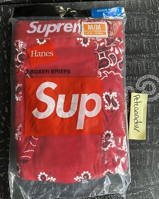 Supreme Hanes Bandana Boxer Briefs Red 2 Pack Men Medium Brand New