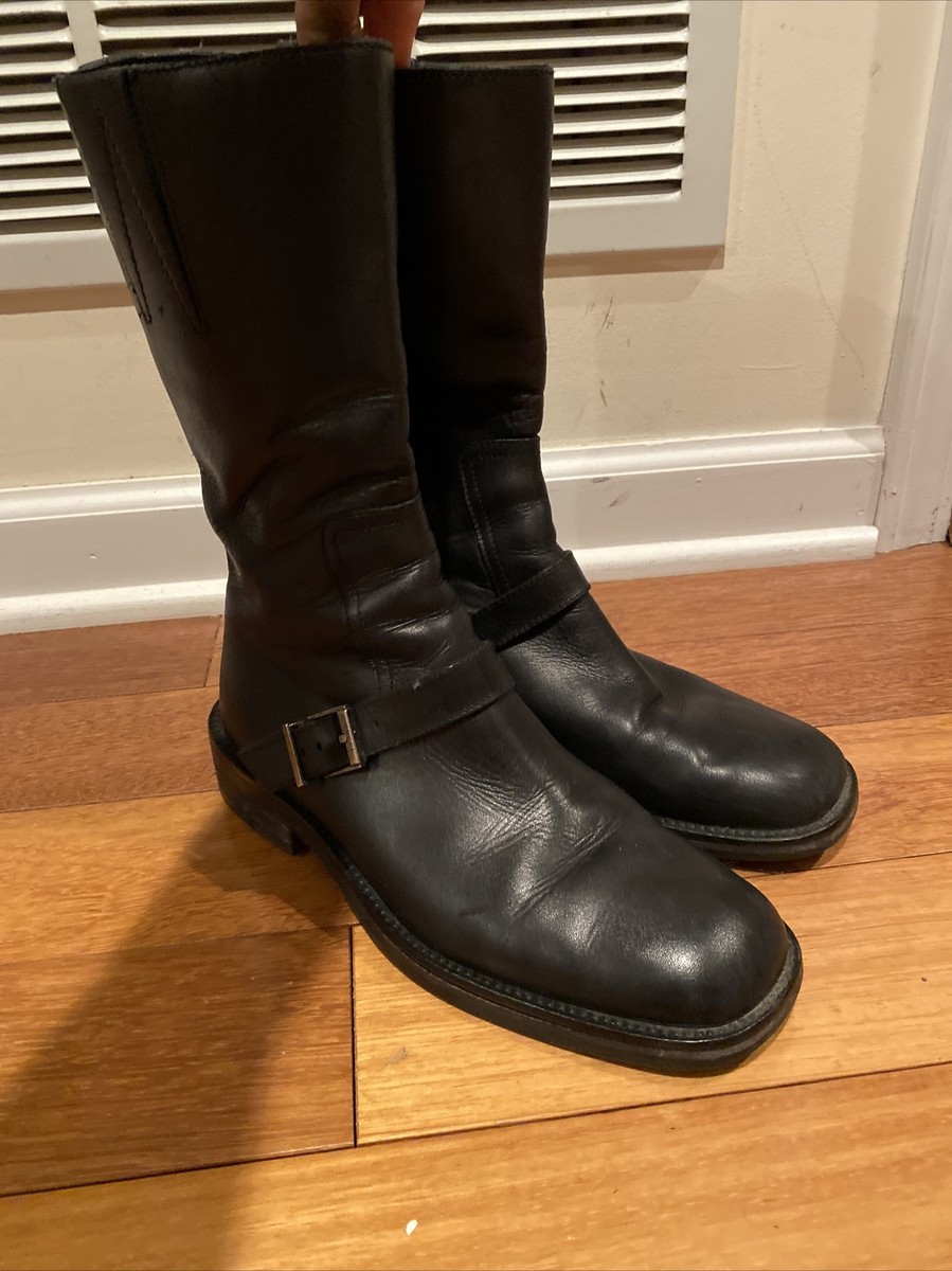 Gucci Womens Vintage Moto Mid Calf Leather Boots Black Size EU 38