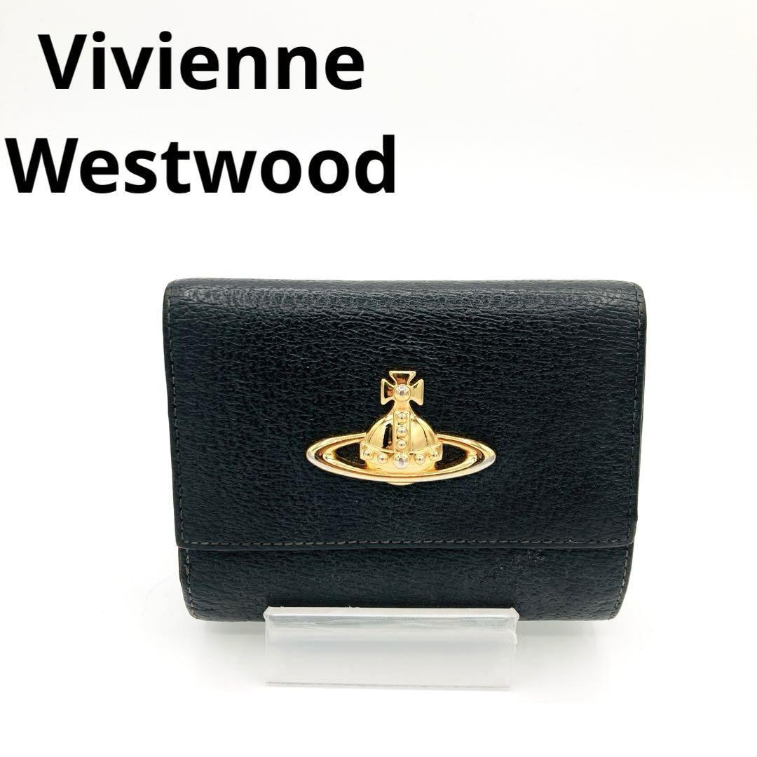 VIVIENNE WESTWOOD Women's Golden Orb Trifold Clasp Wallet Black