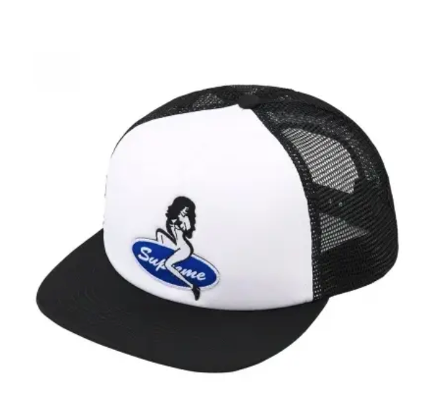 Supreme Pin Up Mesh Back 5 Panel Hat FW22 Black Snapback Trucker