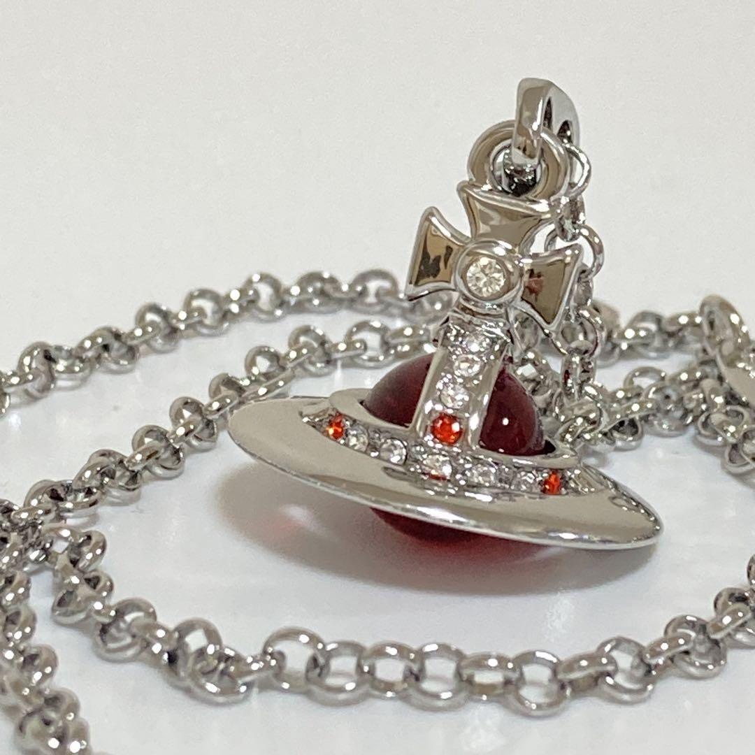 Vivienne Westwood Necklace Tiny Orb Red Silver NO BOX w/drawstring