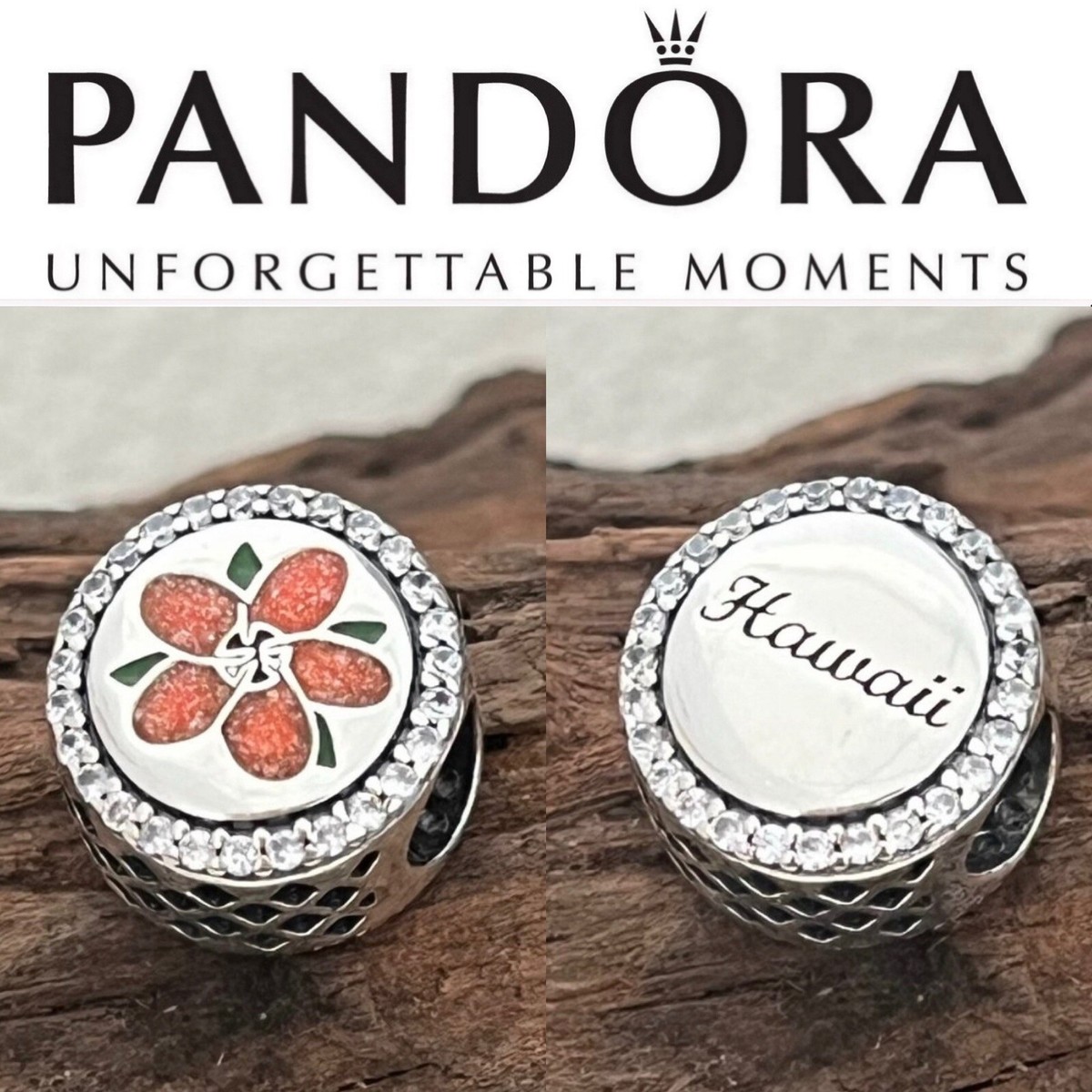 Rare Pandora Hawaii Exclusive State Hibiscus Flower Button Charm